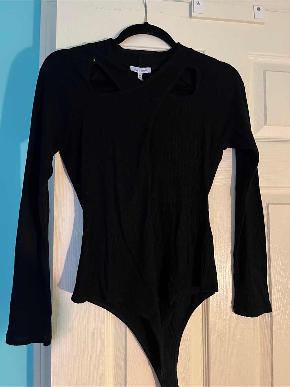 white birch Black Ribbed Long-Sleeve Cutout Bodysuit